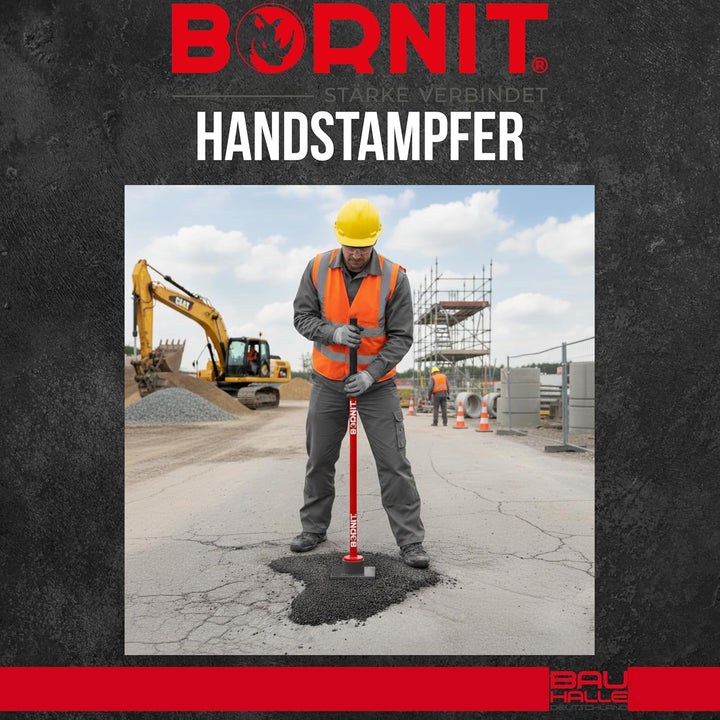 BORNIT Handstampfer zum Verdichten Gelenkschonend [reissfeste Schweissnähte] 18x18cm 7,2kg Erdstampf
