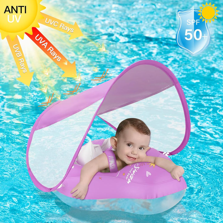 Aufblasbarer Baby Schwimmring, Swimming Float mit Baldachin und Sicherheitssitz, Baby Schwimmtrainer