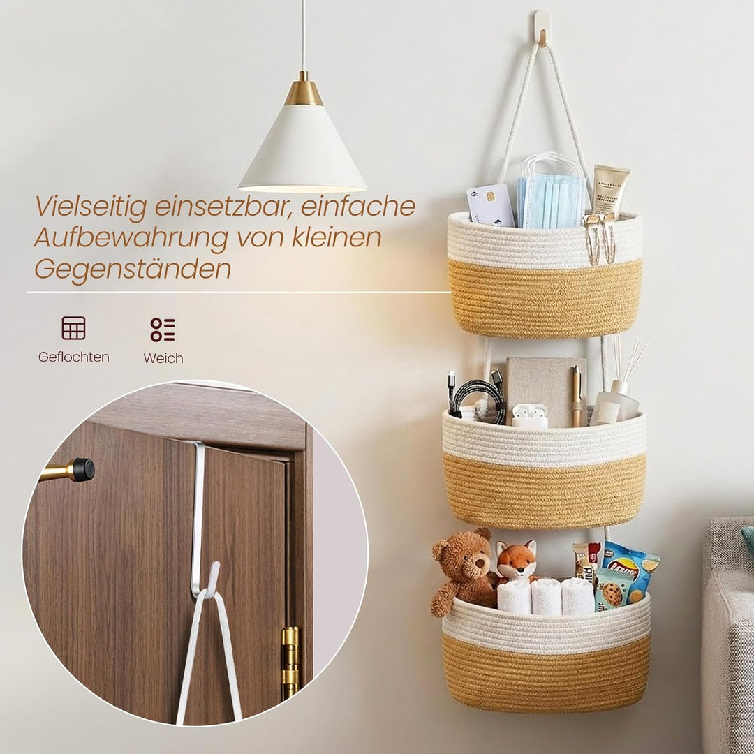 OJTOJT Hängender Organizer, Hängeorganizer Mit Haken, Wand Hängen Tasche Zum3-Tier, Hängeregal Stoff