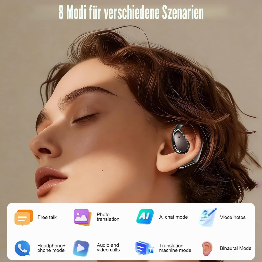 KI Übersetzer Kopfhörer, 4-in-1 Echtzeit Sprachübersetzer Kopfhörer, 164 Sprachen 8 Modi, Übersetzer
