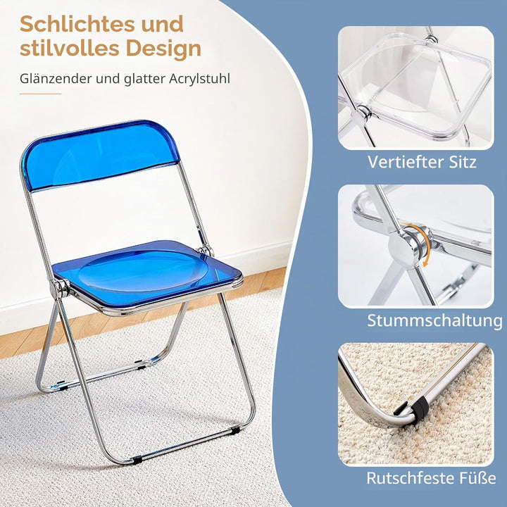 KAIHAOWIN Klappstuhl, Acryl Transparent Stuhl 48 x 48 x 76 cm, Klappsessel für Esszimmer, Wohnzimmer