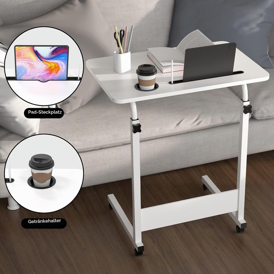 PIPIPOXER 60x40cm Laptoptisch mit Rollen, Laptoptisch höhenverstellbarer 69-90 cm, Schreibtisch Comp