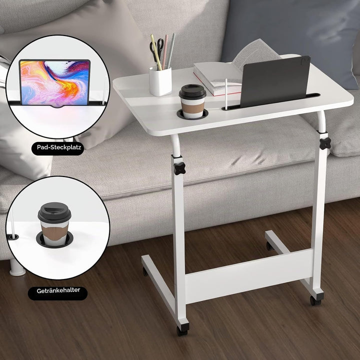 PIPIPOXER 60x40cm Laptoptisch mit Rollen, Laptoptisch höhenverstellbarer 69-90 cm, Schreibtisch Comp