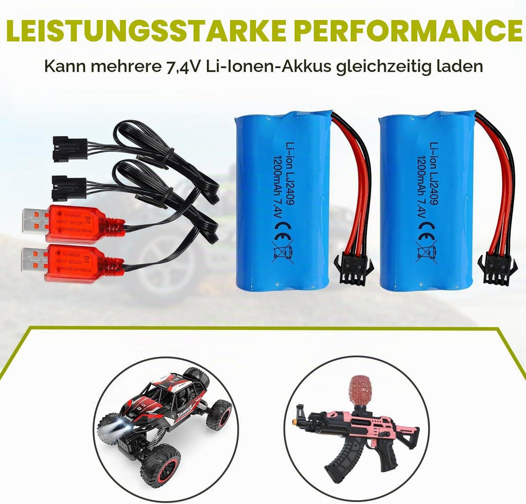 2PCS 7.4V 1200mah SM-4P Stecker Akku mit USB Ladekabel für EC08 RC Spielzeugauto Modell Geländefahrz