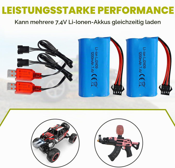 2PCS 7.4V 1200mah SM-4P Stecker Akku mit USB Ladekabel für EC08 RC Spielzeugauto Modell Geländefahrz