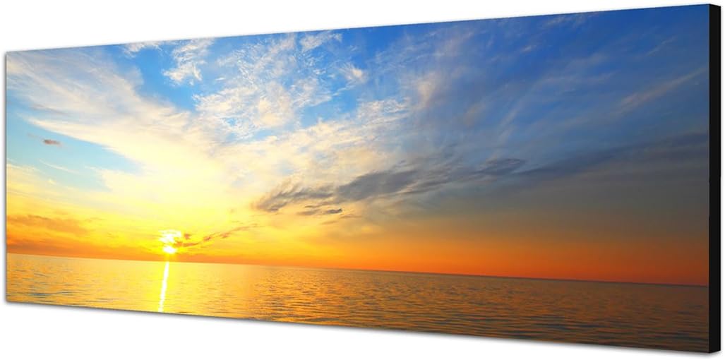 Paul Sinus Art Panoramabild auf Leinwand und Keilrahmen 150x50cm Meer Himmel Wolkenschleier Sonnenun