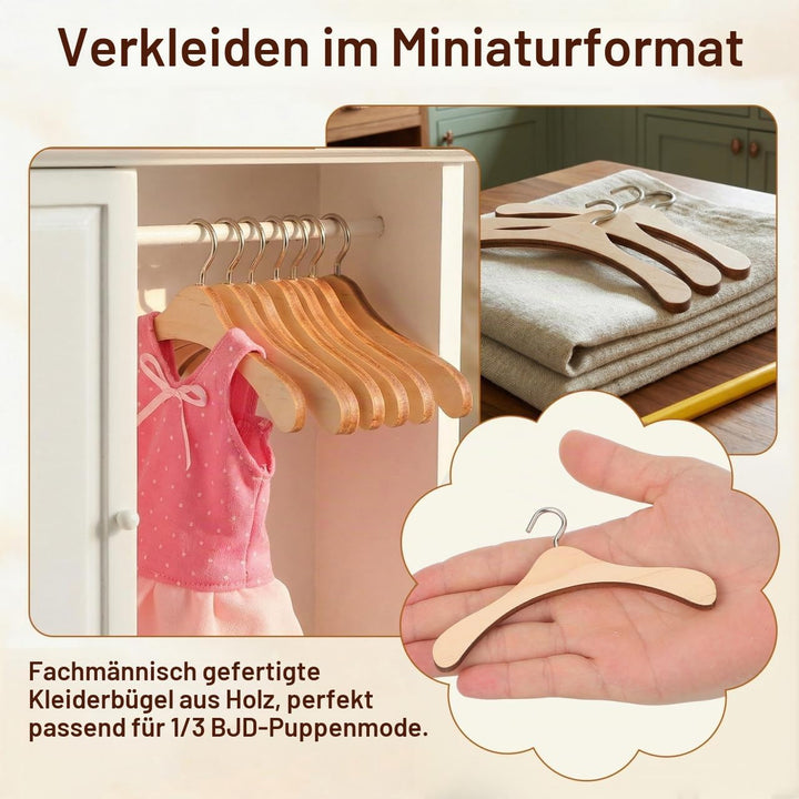 Rosenice Kleiderbügel für Puppen, Aufhängung aus Holz, 1/3-BJD-Puppen, 10 Stück