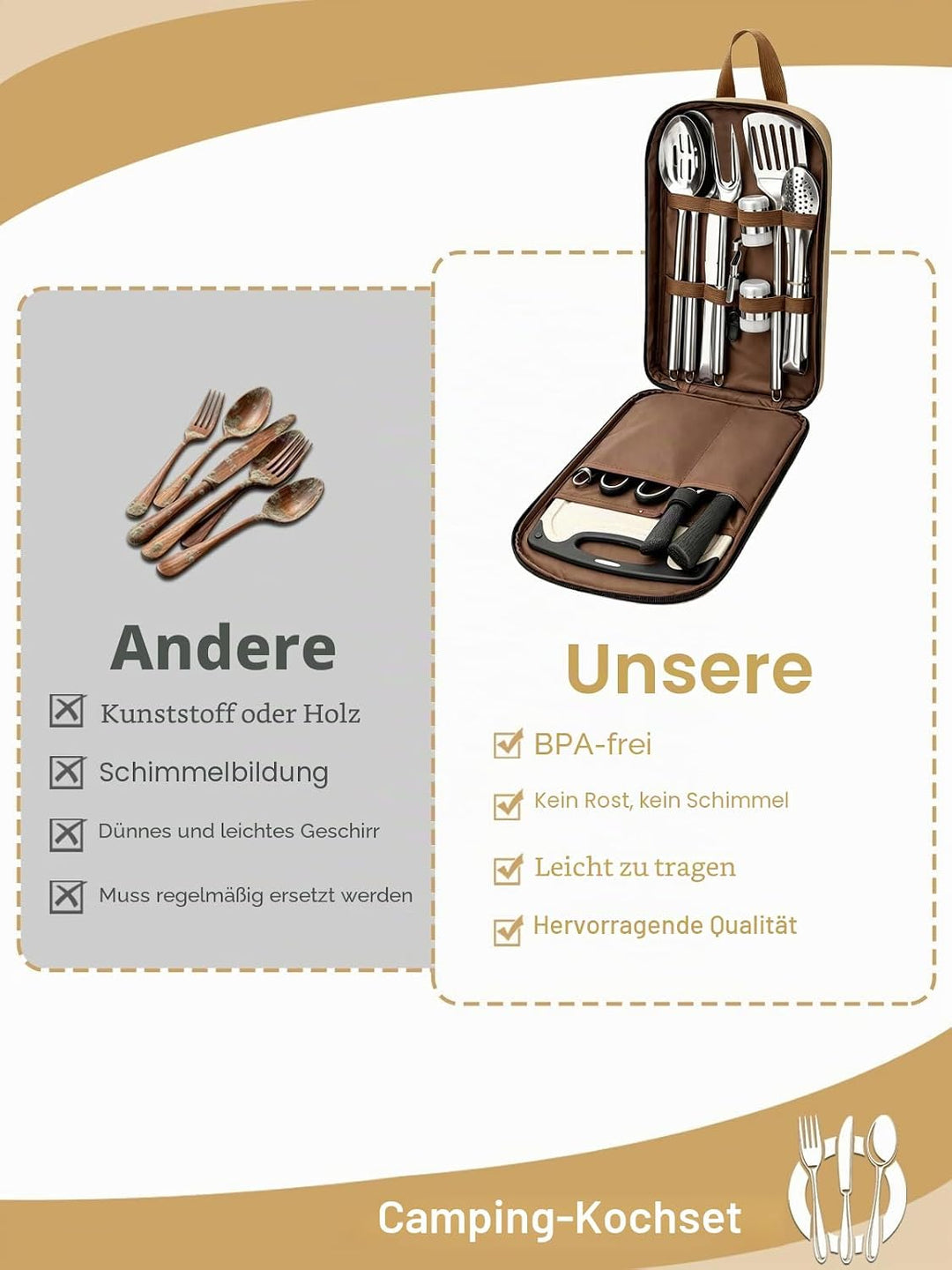 Camping-Kochgeschirr, 15pcs Camping Zubehör Kochen Camp Essentials Edelstahl Outdoor Kochgeschirr mi