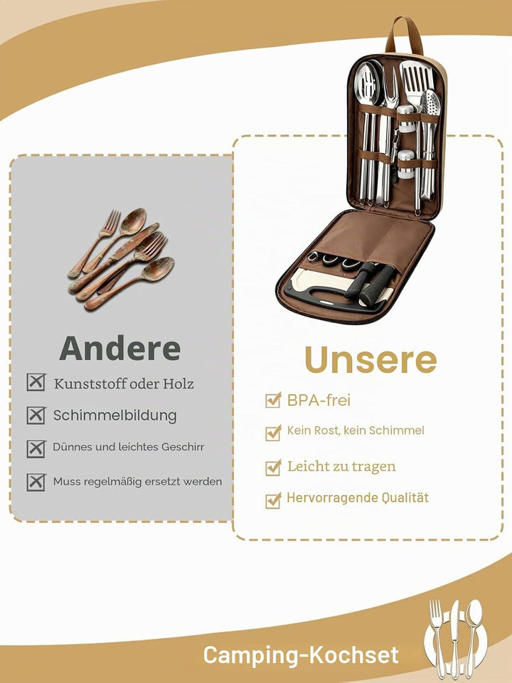 Camping-Kochgeschirr, 15pcs Camping Zubehör Kochen Camp Essentials Edelstahl Outdoor Kochgeschirr mi