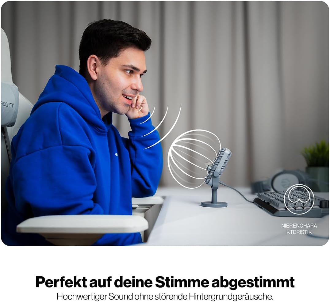ENDORFY Solum Voice S Alt Gray, Gaming PC mikrofon, Podcast, Streaming, RGB-Beleuchtung, USB Plug &