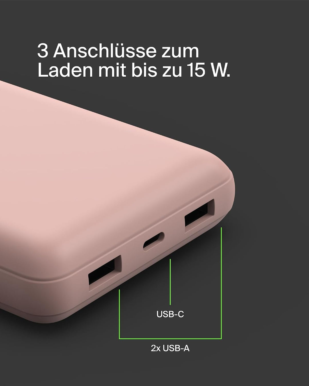 Belkin tragbares USB-C-Ladegerät, 20.000 mAh, 20K Powerbank mit USB-C-Ein-/Ausgang und 2 USB-A-Ansch