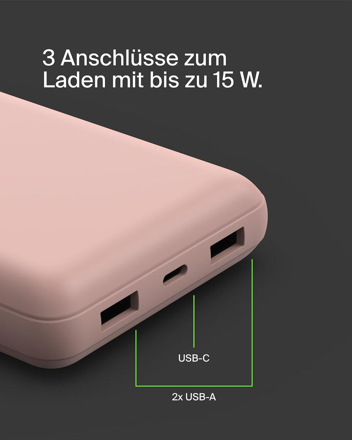 Belkin tragbares USB-C-Ladegerät, 20.000 mAh, 20K Powerbank mit USB-C-Ein-/Ausgang und 2 USB-A-Ansch