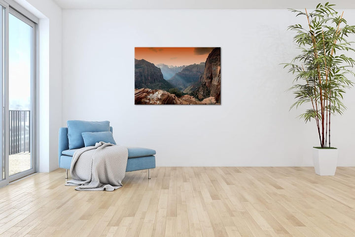 deyoli atemberaubender Zion-Nationalpark im Format: 80x60 als Leinwandbild, Motiv fertig gerahmt auf