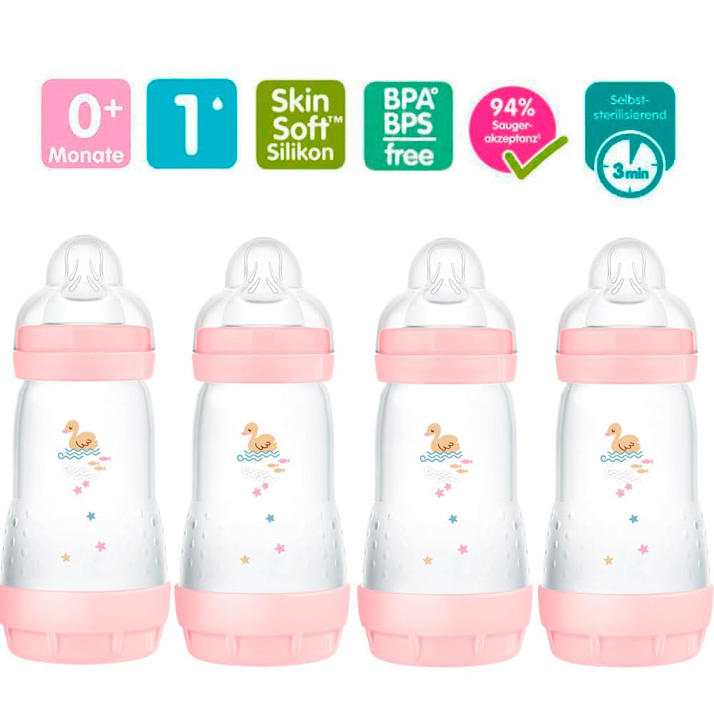 MAM Anti Colic Flasche 260 ml 4er Pack-Girl inkl. 8 Sauger // Grösse 1 & 2 ab Geburt