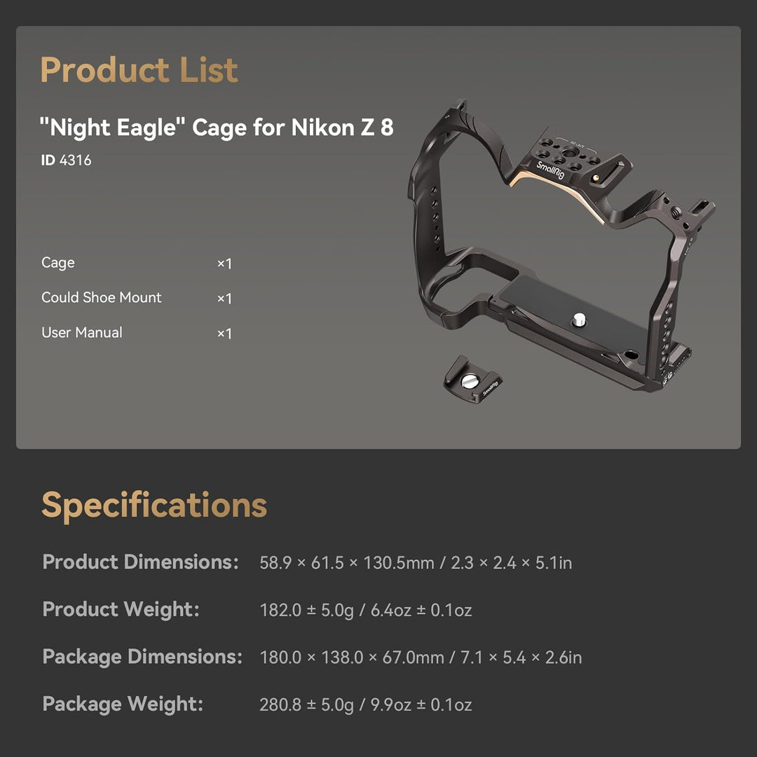 SMALLRIG Night Eagle Z8 Cage Kamerakäfig für Nikon Z 8, Vollkäfig aus Aluminiumlegierung, mit Schnel