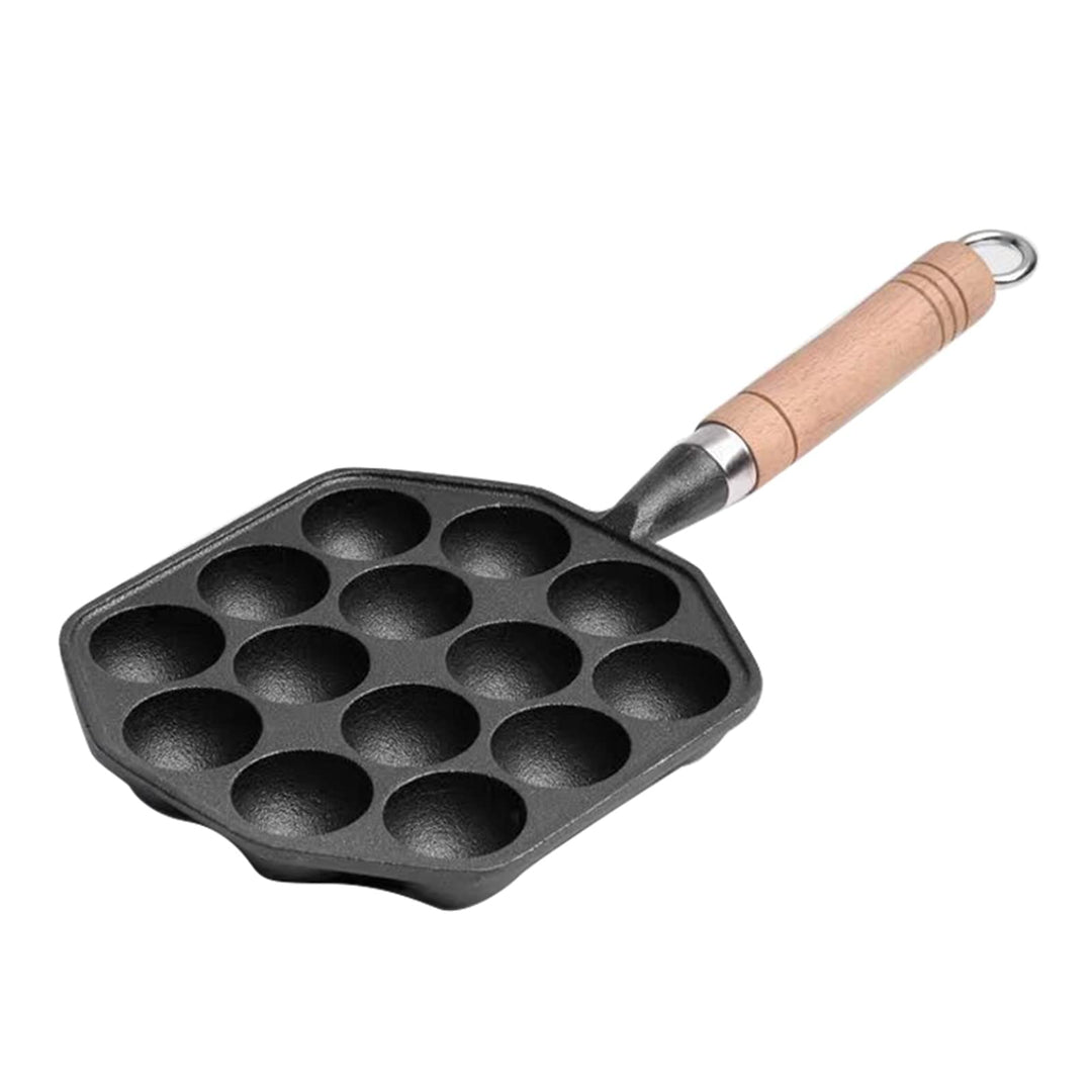 Takoyaki-Pfanne, Japanische Grillpfanne aus Antihaftbeschichtetem Gusseisen mit 14 Löchern und Abneh