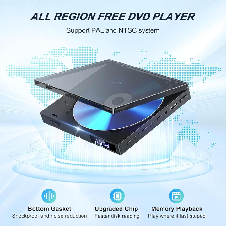 MINI DVD Player HDMI, 1080P Kleiner DVD Player für TV | Alle Regionen Frei, Speicherwiedergabe mit H