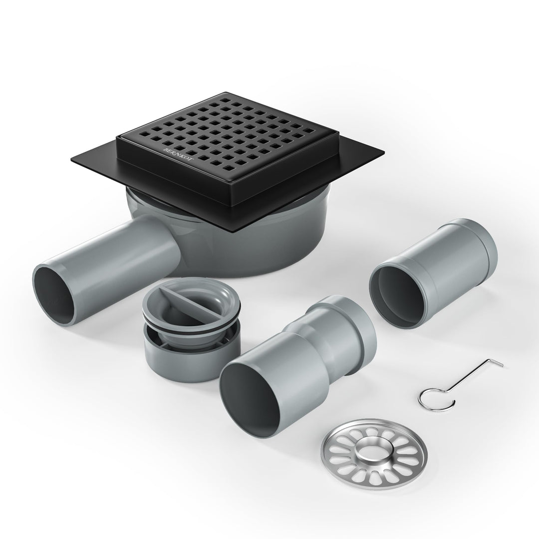 Duschrinne Quadrat 10 * 10cm, 360° Siphon mit Geruchsstop und Haarsieb Edelstahl Ablaufrinne Bodenab