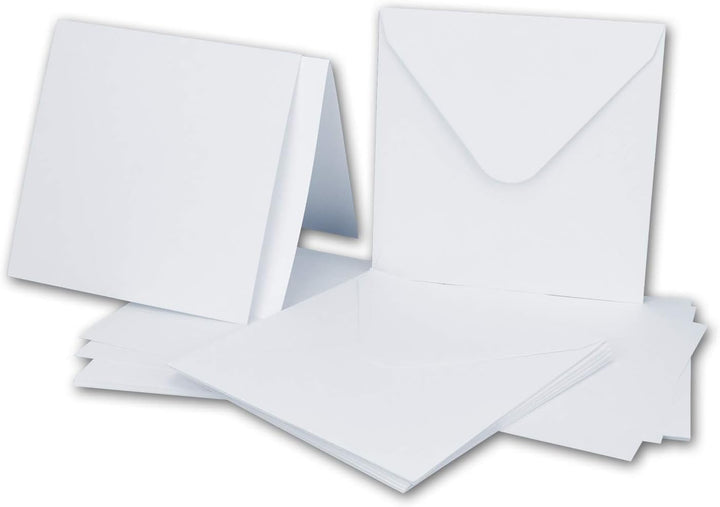 50x Quadratisches Karten-Set mit Briefumschlägen & Einleger - 13,5 x 13,5 cm - Weiss - quadratische