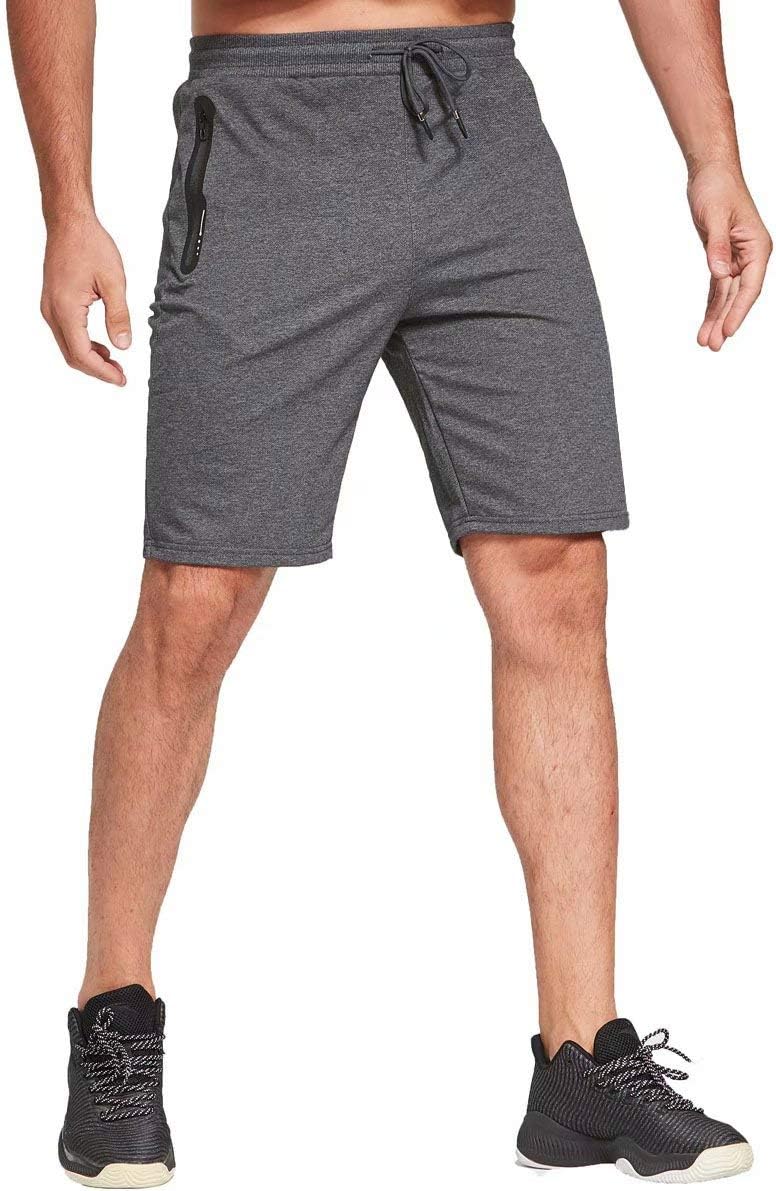 JustSun Sport Shorts Kurze Hosen Herren Baumwolle Mit ReissverschlussTaschen S Grau, S Grau