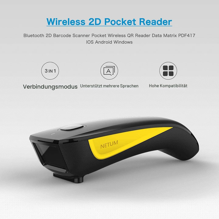 NETUM C750 Wireless Barcode Scanner Bluetooth Compatible Small Pocket USB 1D 2D QR Code Scanner for