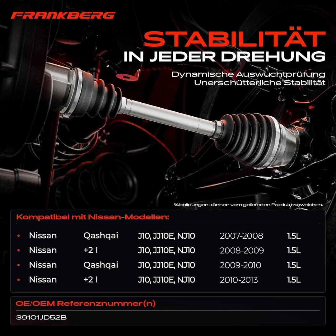 Frankberg Antriebswelle Vorne Links Kompatibel mit Qashqai +2 I J10 JJ10E NJ10 1.5L 2007-2013 Replac