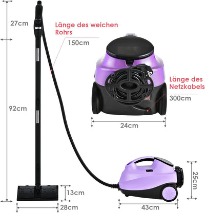 RELAX4LIFE Dampfreiniger 2000W, Bodendampfreiniger mit 19 Zubehör/ 4 Bar/Tank 1,5 L/Dampfzeit bis 45