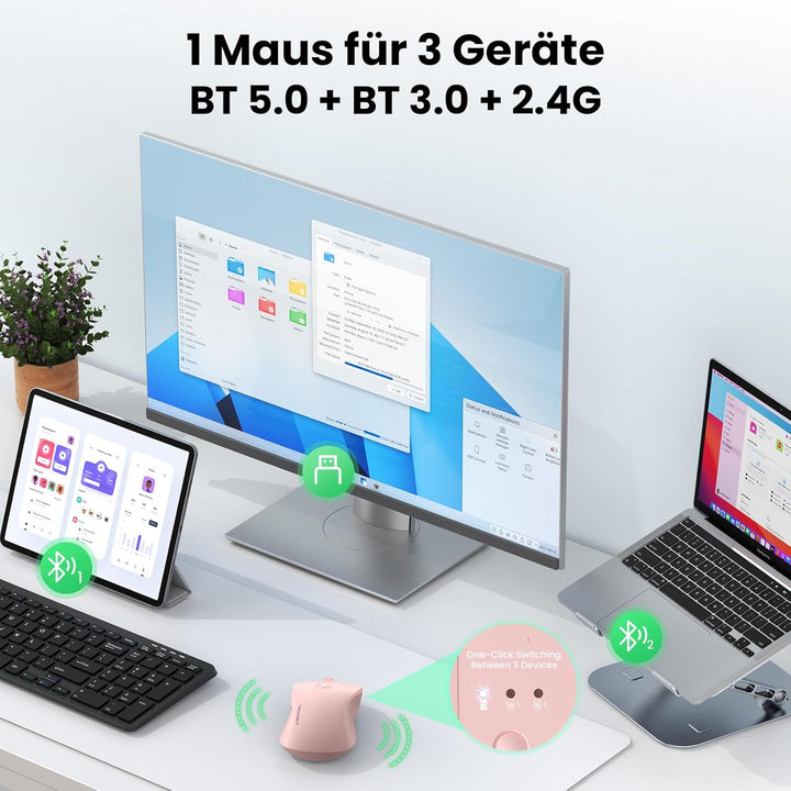 TECKNET Bluetooth Maus, PC Maus Kabellos, Wiederaufladbar Computer Maus 4800 DPI, (BT 5.0/3.0+2.4 GH