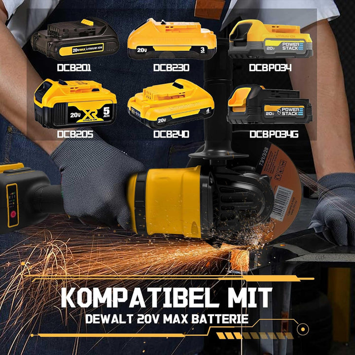125mm Akku Winkelschleifer für DE walt 20V MAX, Bürstenloser 8500U/min Kompakter Profi-Schleifer mit
