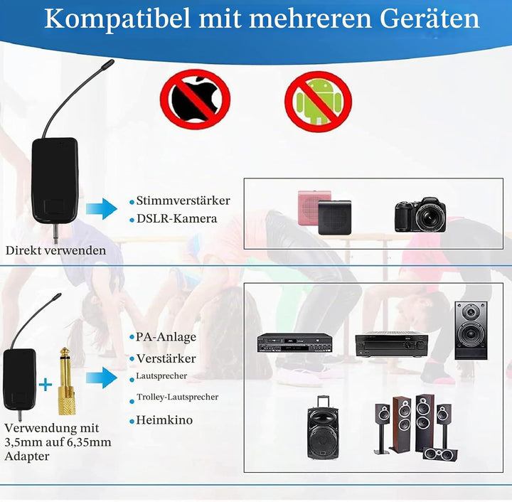 Headset Mikrofon Kabellos,Wireless UHF Mikrofon Professionell 50M Stabile Übertragung, Kopfmikrofon
