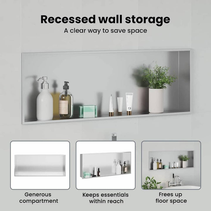 vidaXL Duschnische Silber 90 x 30 x 9,5 cm Edelstahl, Modernes Badezimmer-Design, rechteckige Duschn