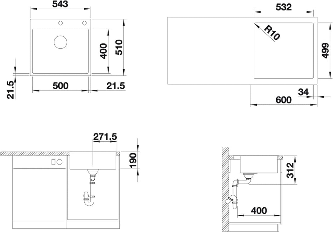BLANCO SUBLINE 500-IF/A SteelFrame | SILGRANIT schwarz | Einbauart: Einbau von Oben & Flächenbündig