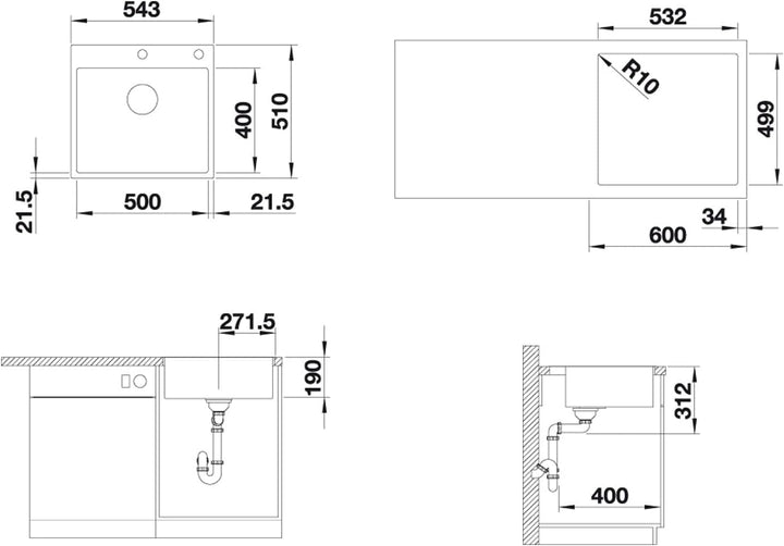 BLANCO SUBLINE 500-IF/A SteelFrame | SILGRANIT schwarz | Einbauart: Einbau von Oben & Flächenbündig
