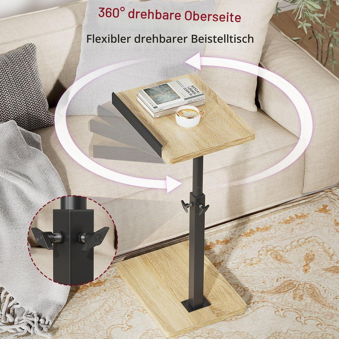 IBUYKE Beistelltisch C Form, 360° Rotierbarer/Höhenverstellbar/Flip Sofatisch, für Telefon/Tablet/La
