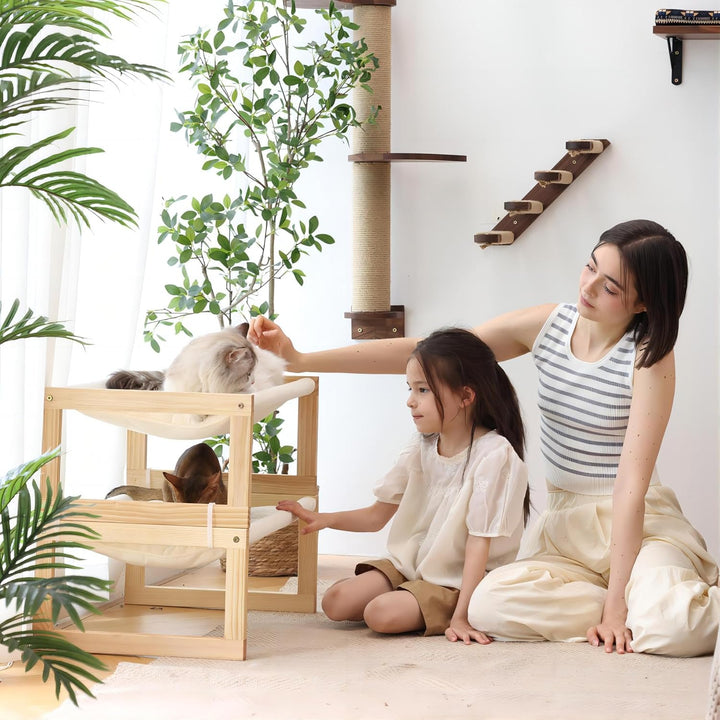 FUKUMARU Katzenbett, Plüsch-Samt-Katzenbetten für Indoor-Katzen, Katzenhängematte aus Holz, 50,8 x 4