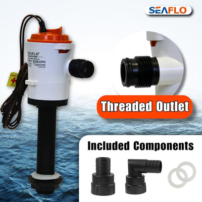 SEAFLO Luftsprudler Livewell Pumpe, 12 V, 800 GPH, tauchfähig, abnehmbare Kartusche (gerade) Straigh