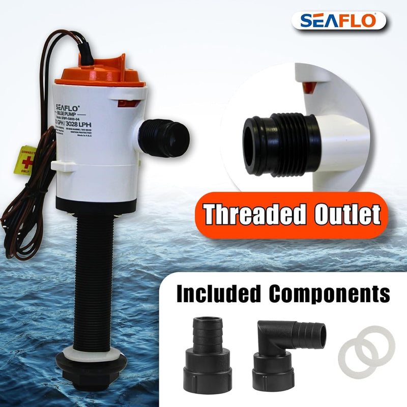 SEAFLO Luftsprudler Livewell Pumpe, 12 V, 800 GPH, tauchfähig, abnehmbare Kartusche (gerade) Straigh