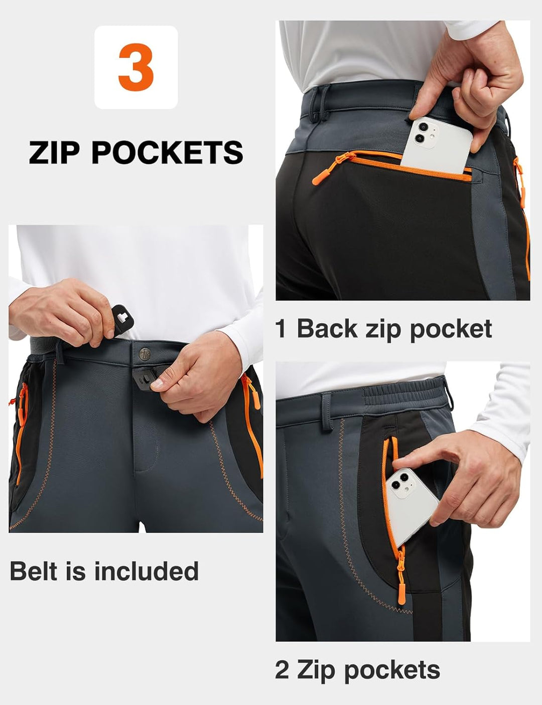 donhobo Herren Wanderhose Gefüttert Winterhose Wasserdicht Winddicht Warm Verdickte Softshellhose Ou
