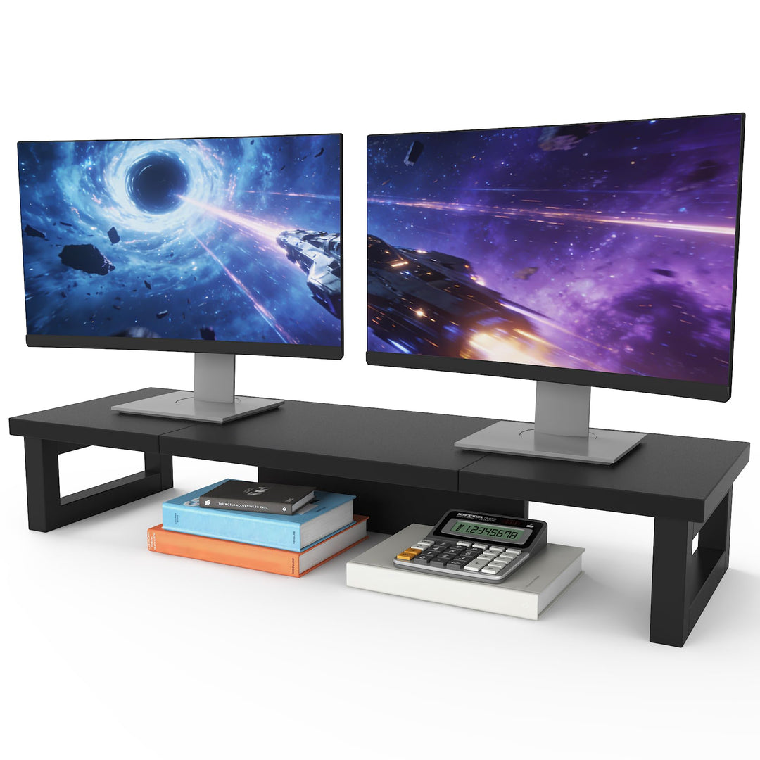 Bildschirmerhöhung 2 Monitore, 91x26cm Monitor Erhöhung Schreibtisch Monitorständer Schwarz Computer