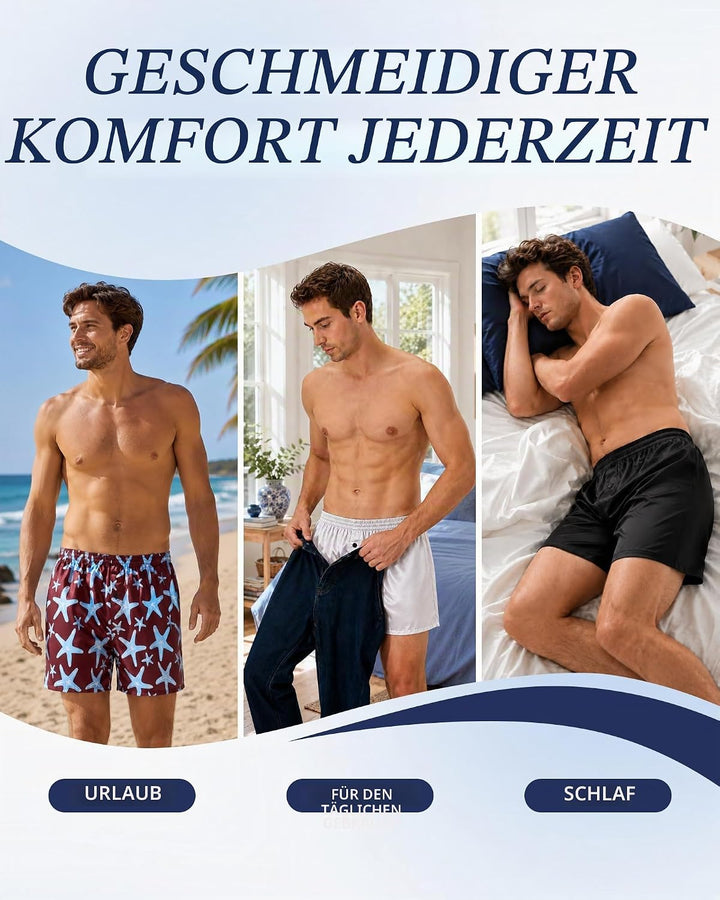 JupiterSecret Herren Satin Boxershorts Pack Unterwäsche, Silk Feeling Schlafshorts mit elastischem B