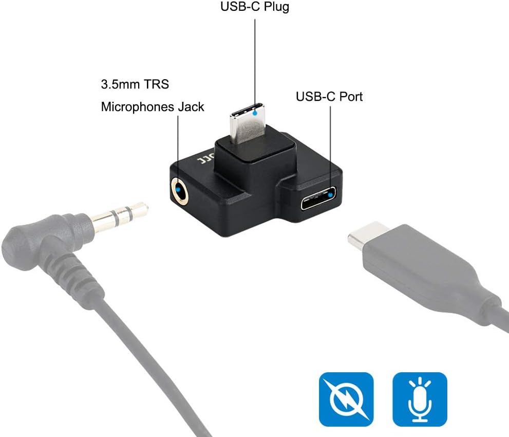 JJC 3,5 mm/USB-C Adapter für DJI Osmo Action Kamera, 3,5mm Mikrofon TRS Stecker für Externes Mikrofo