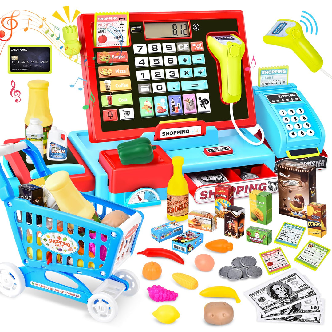 Elektronische Kasse Spielzeug für Kinder - inkl. Zubehör( Scanner, Rechnerfunktion, Zahlungsterminal