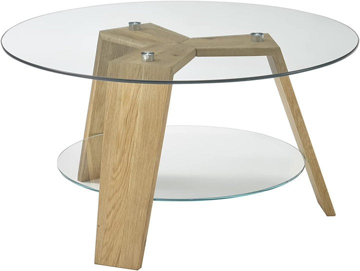 Robas Lund Couchtisch Wohnzimmertisch Glastisch mit Eiche Massiv Gestell, BxHxT 75x40x75 cm