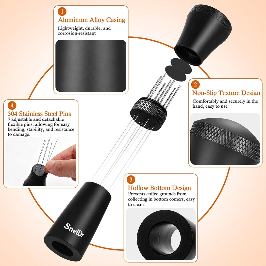WDT Tool Espresso 51mm Siebträger Zubehör Set Espresso Nadel mit 7 Feinen Nadeln 5 Ersatznadeln Magn