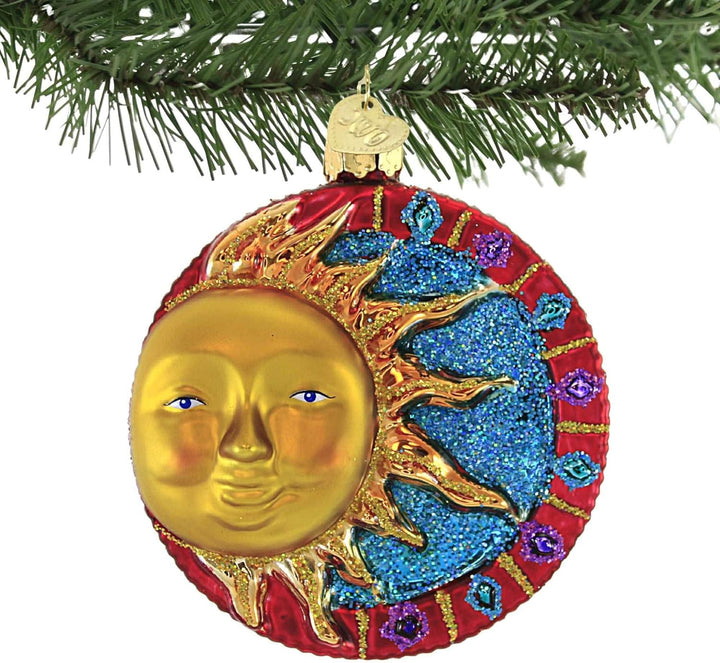 Old World Christmas Glas-Weihnachtsbaumschmuck mit Schmucksteinen Jeweled Sun, Jeweled Sun