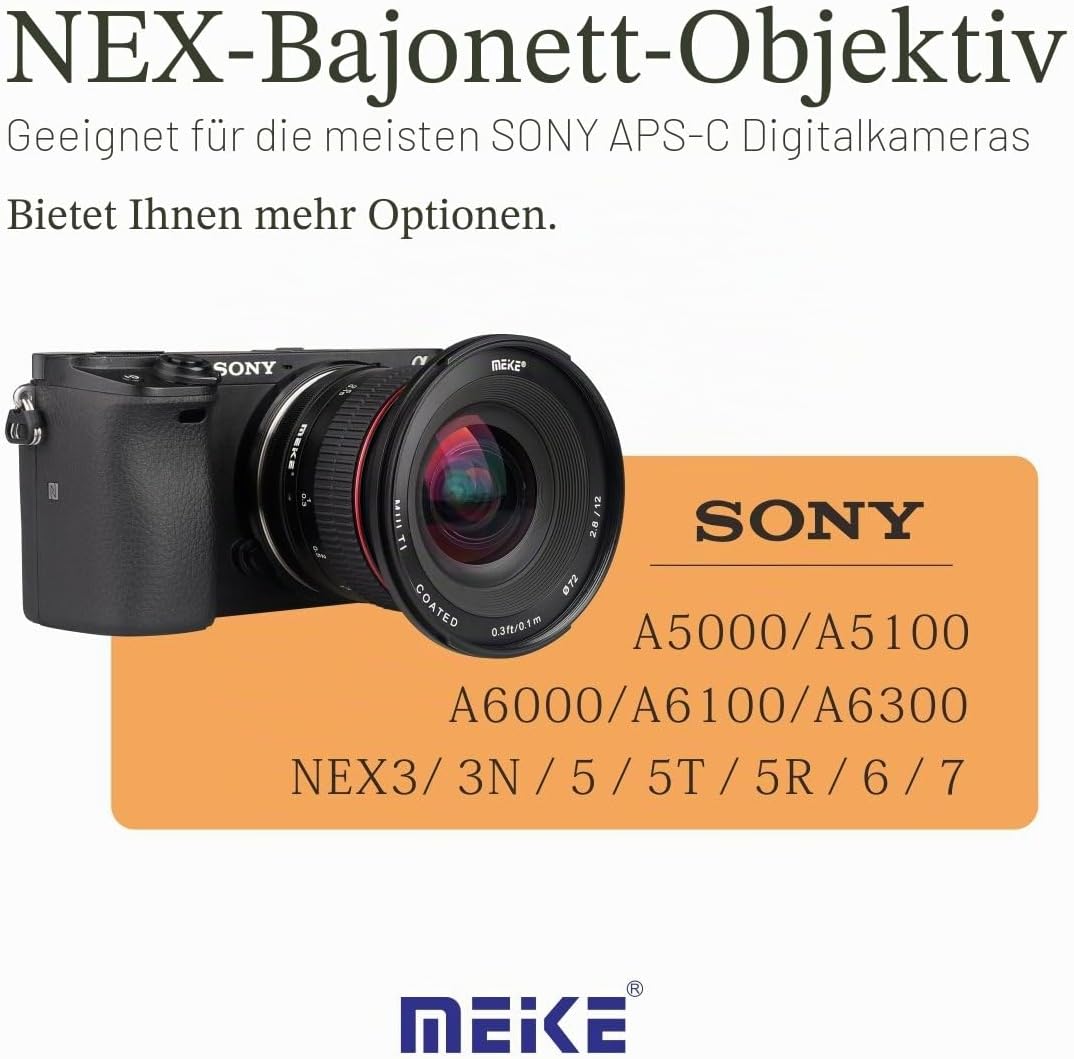 Meike Optics MK 12mm f2.8 Ultra-Weitwinkel Objektiv für Sony E-Mount, für Sony