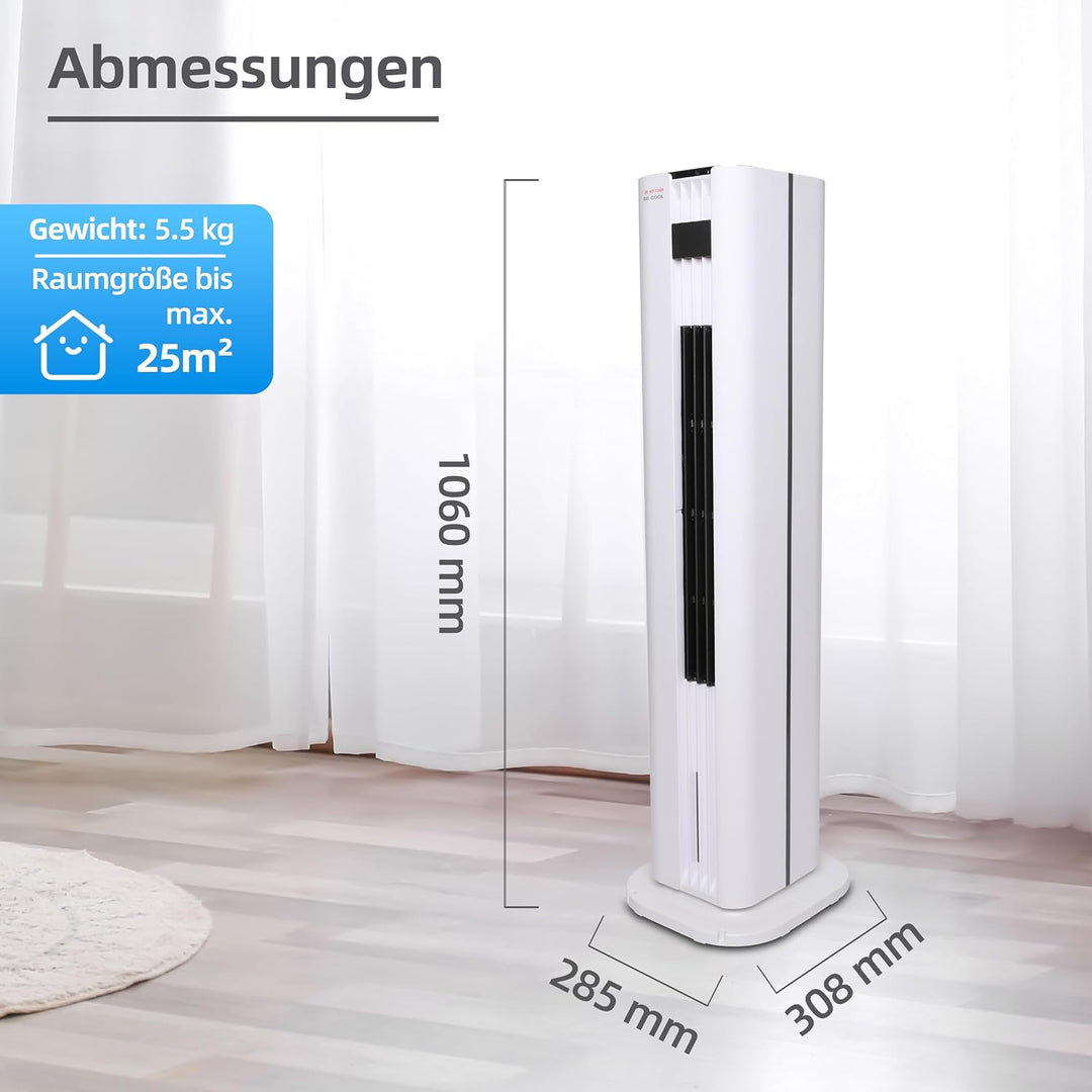 Turmluftkühler mit Heizfunktion – 4,5L Wassertank – 75W Kühlleistung &amp; 3000W Heizen – 3 Geschwindigk