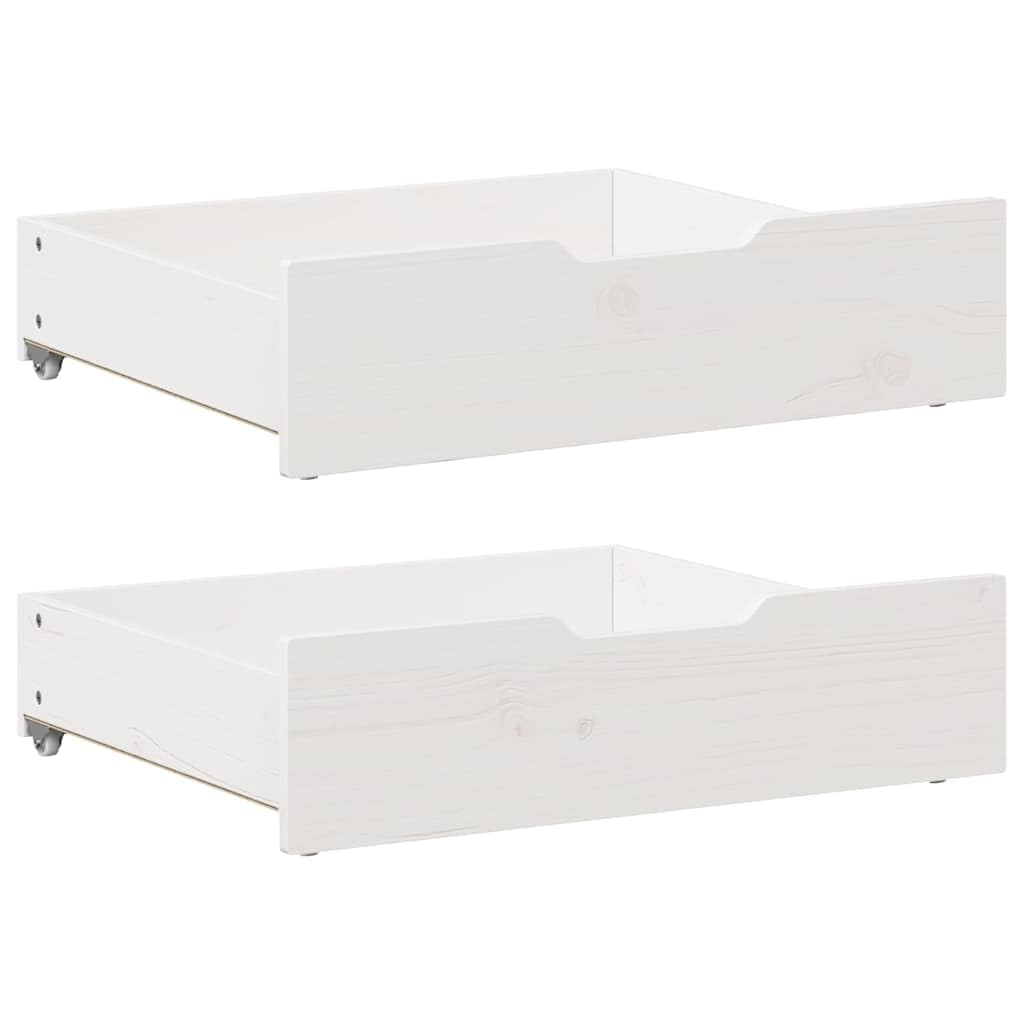 Bettschubladen 2er Set Weiss 65x55x17 cm Unterbettkommode aus Massivholz Kiefer Stauraum für Bettwäs