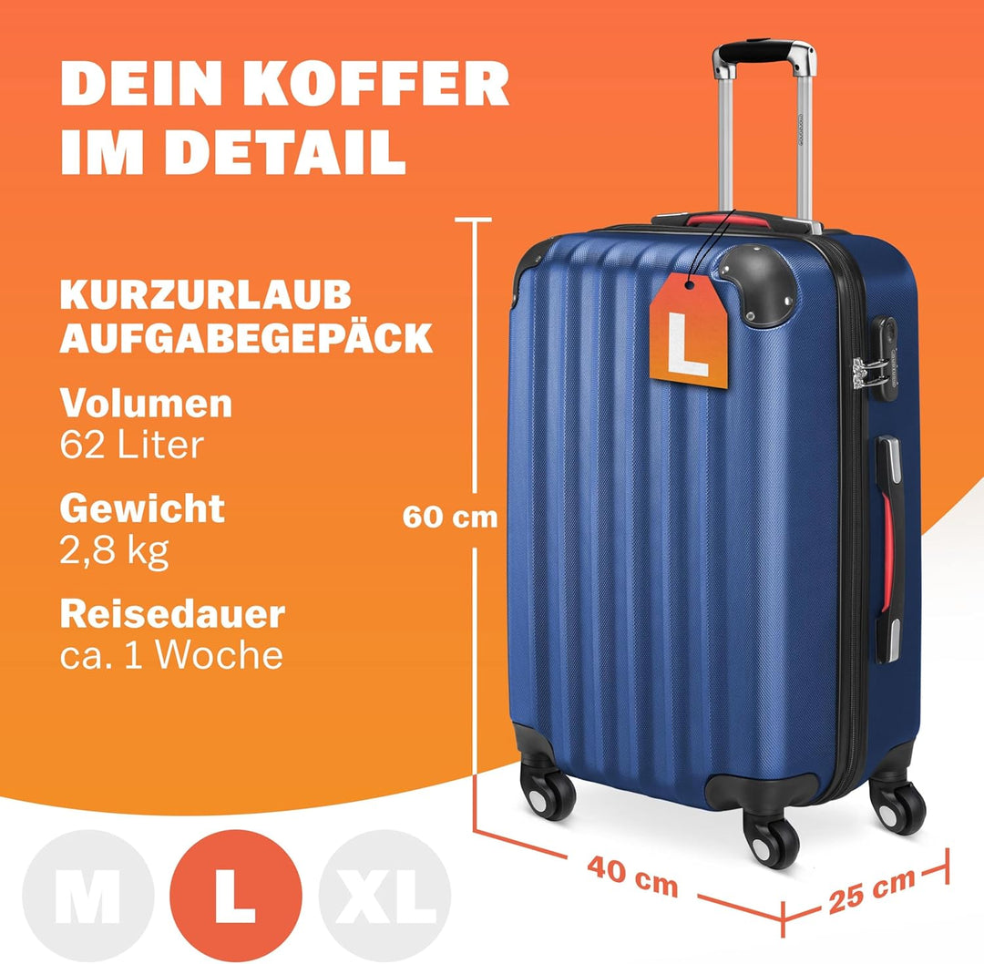 Monzana® Koffer Baseline Handgepäck ABS Hard Case Gehäuse gummierte Rollen Teleskopgriff Zahlenschlo