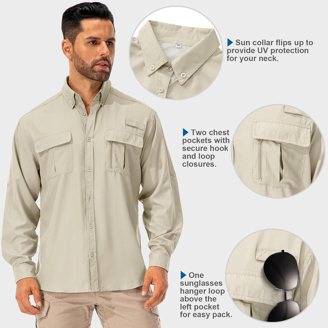 Hemd Herren Safari UPF50+ UV Schutz Wanderhemd Herren Langarm Funktionshemd Outdoorhemd Atmungsaktiv
